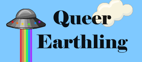 Banner with a pixel UFO, captioned Queer Earthling